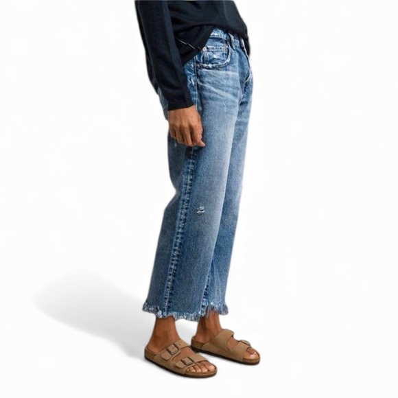 Flamingals Casual Wide Leg Frayed Hem Cropped Jeans - Picture 2 of 7